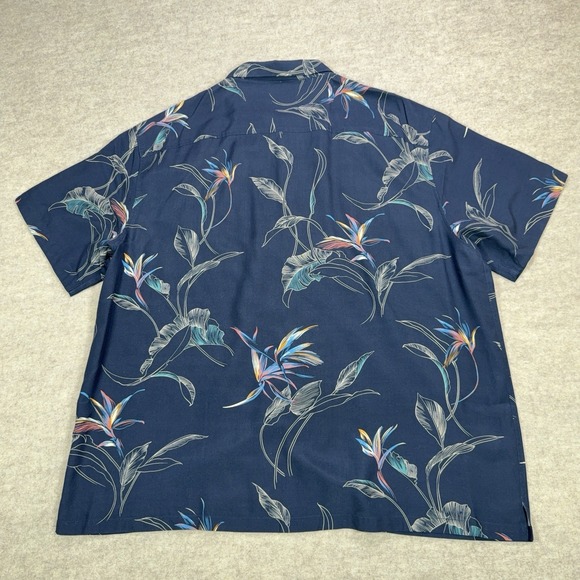 Tori Richard Shirt Mens 2XL Navy Blue Floran Hawaiian Silk Blend SS Button Up - Picture 3 of 10